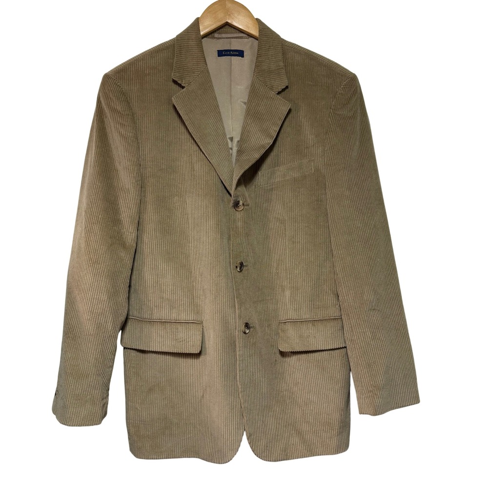 Club Room Mens Khaki Tan Corduroy Blazer 100% Cotton Sport Coat Small #NC